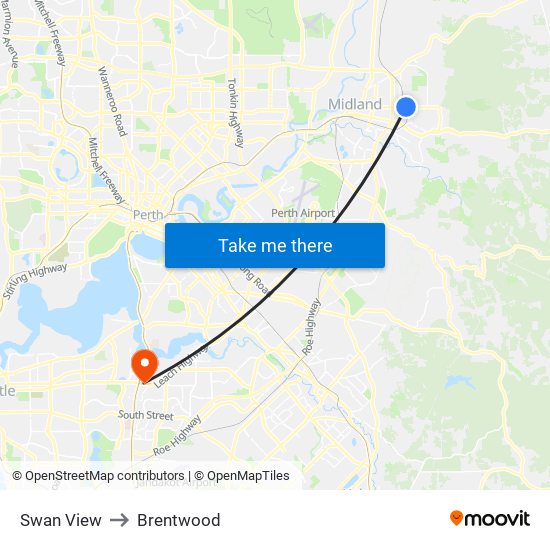 Swan View to Brentwood map