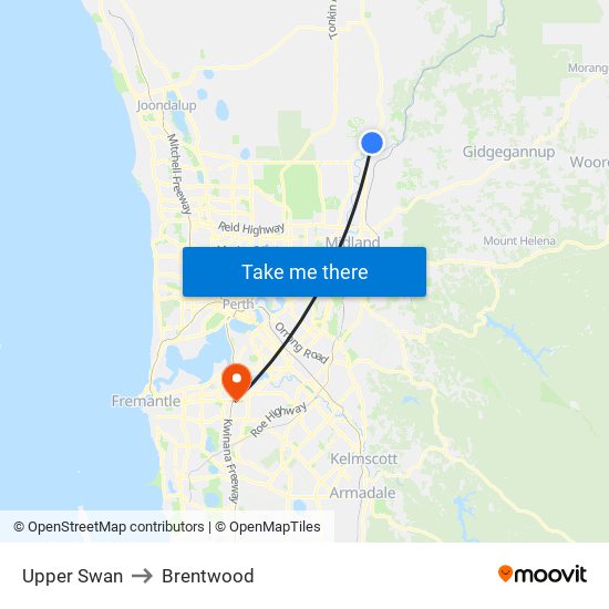 Upper Swan to Brentwood map