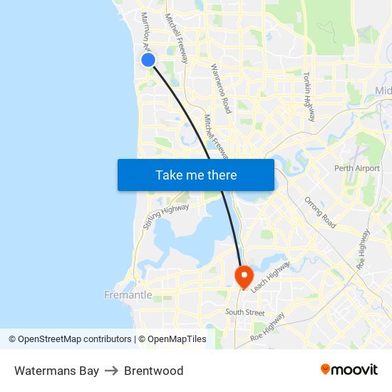 Watermans Bay to Brentwood map