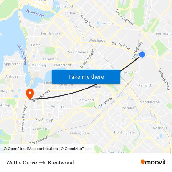 Wattle Grove to Brentwood map