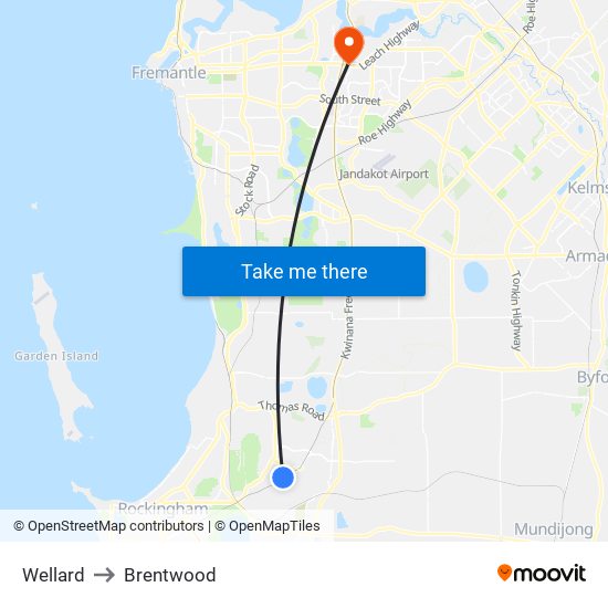 Wellard to Brentwood map