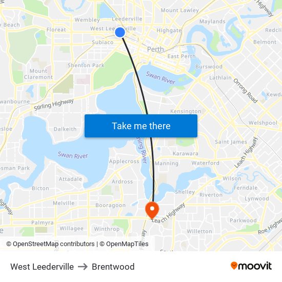 West Leederville to Brentwood map