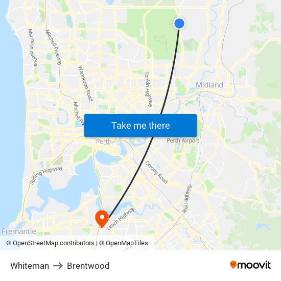 Whiteman to Brentwood map