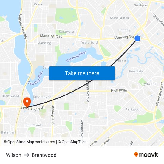 Wilson to Brentwood map