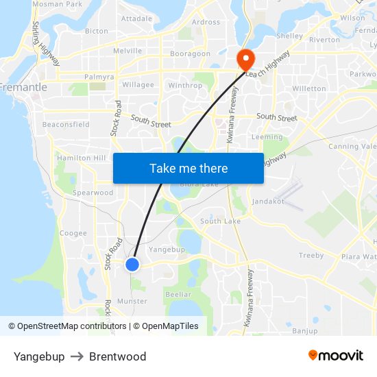 Yangebup to Brentwood map