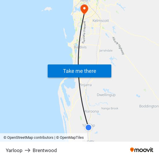 Yarloop to Brentwood map