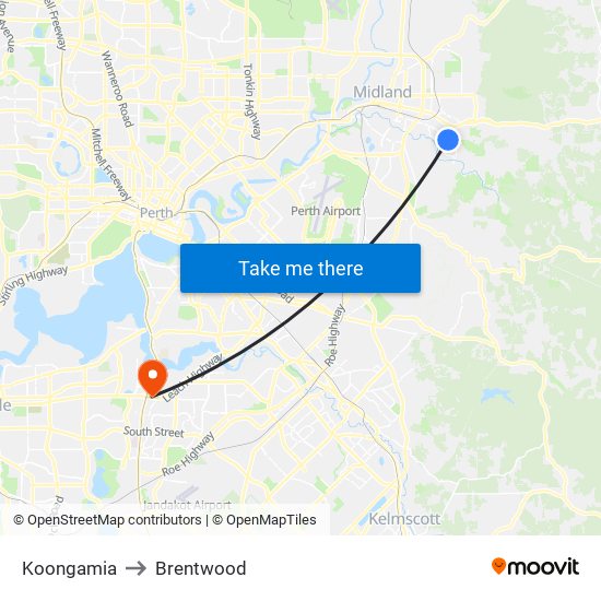 Koongamia to Brentwood map