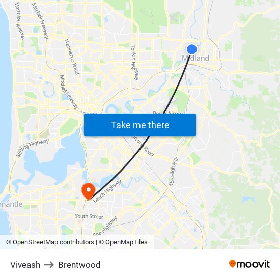 Viveash to Brentwood map