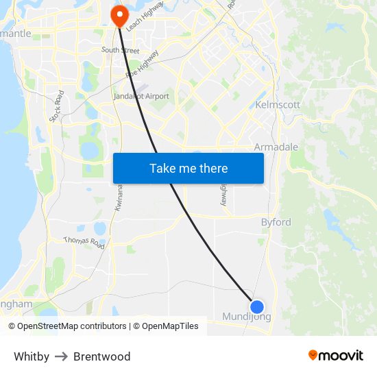 Whitby to Brentwood map