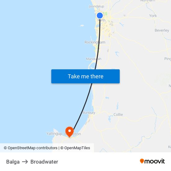 Balga to Broadwater map