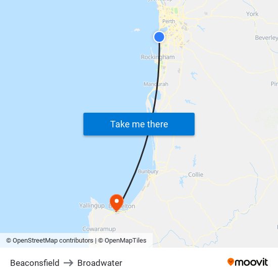 Beaconsfield to Broadwater map