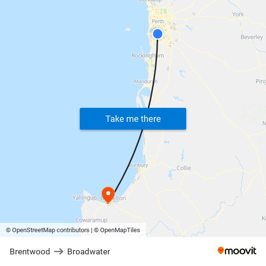 Brentwood to Broadwater map