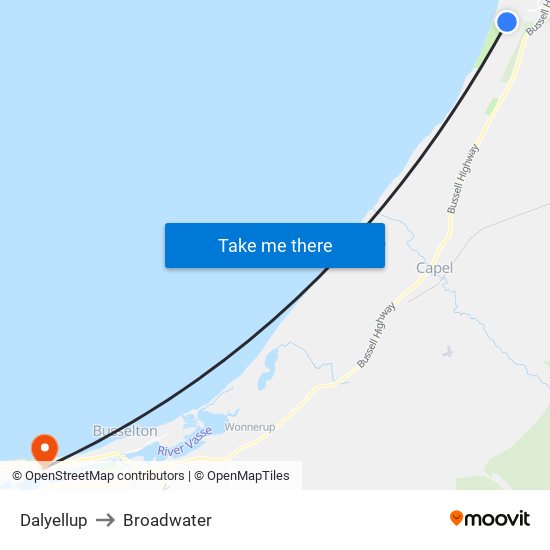 Dalyellup to Broadwater map