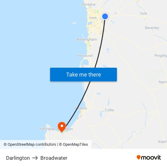 Darlington to Broadwater map