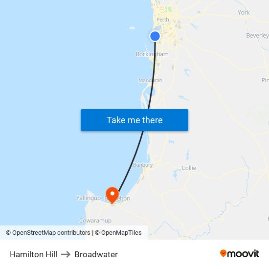 Hamilton Hill to Broadwater map