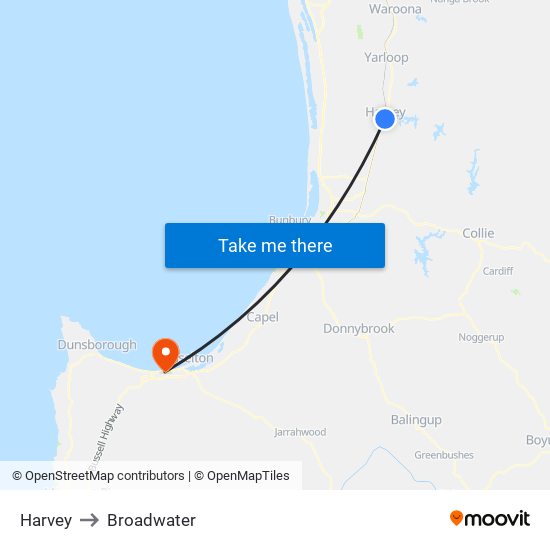 Harvey to Broadwater map