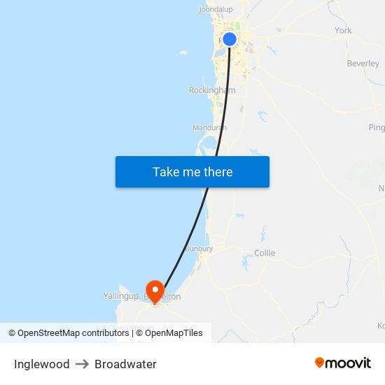 Inglewood to Broadwater map