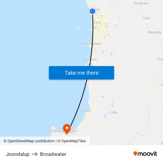 Joondalup to Broadwater map