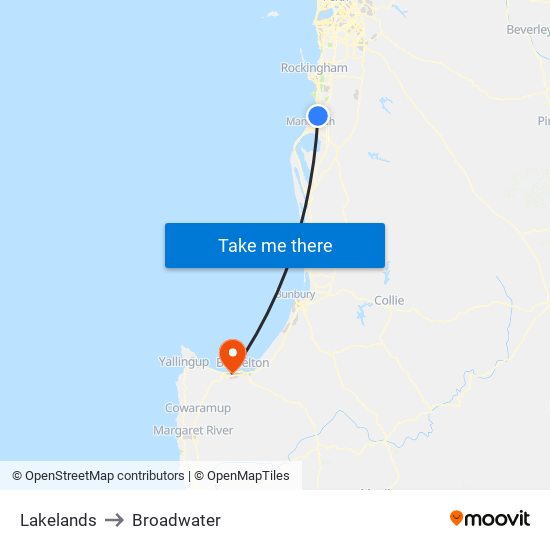 Lakelands to Broadwater map