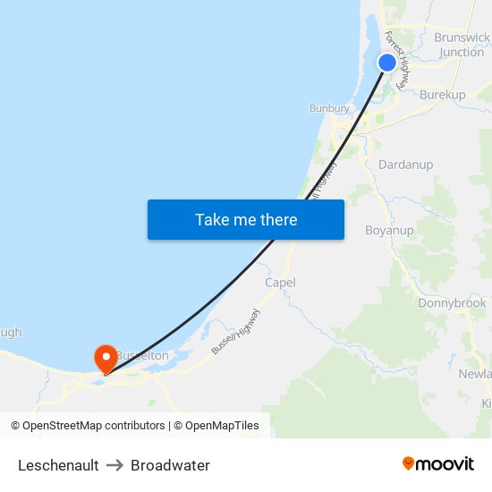 Leschenault to Broadwater map