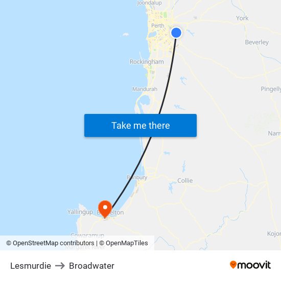Lesmurdie to Broadwater map