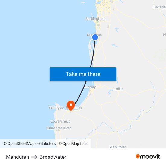 Mandurah to Broadwater map