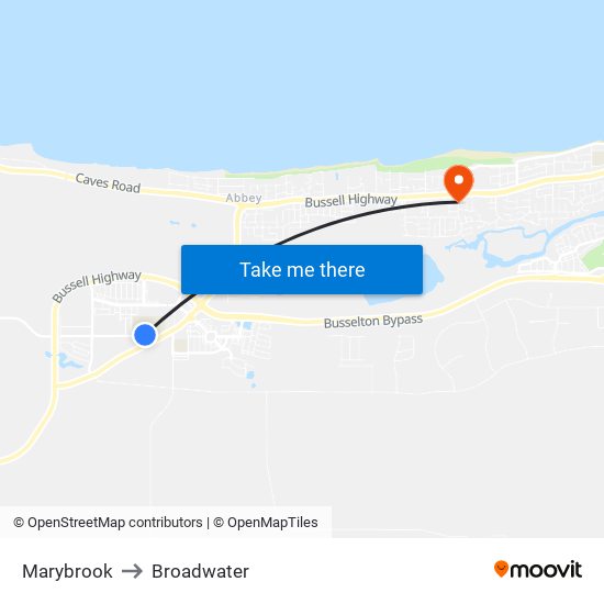 Marybrook to Broadwater map