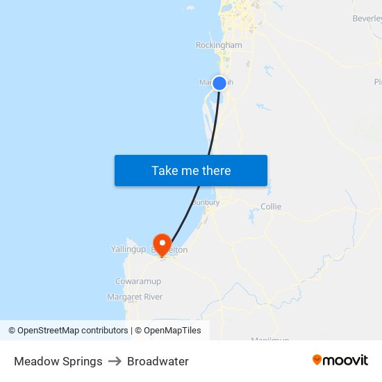 Meadow Springs to Broadwater map