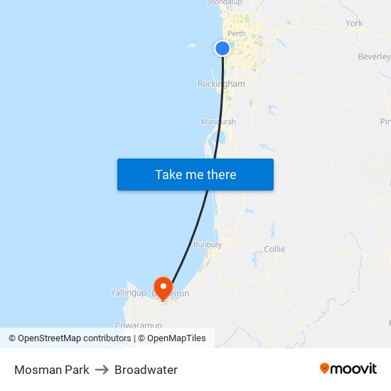 Mosman Park to Broadwater map