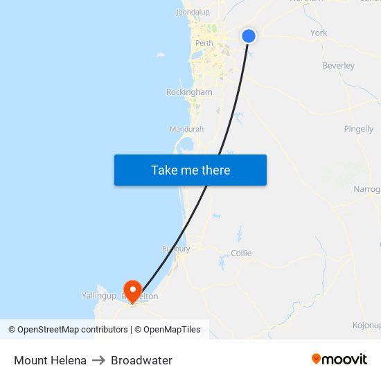 Mount Helena to Broadwater map