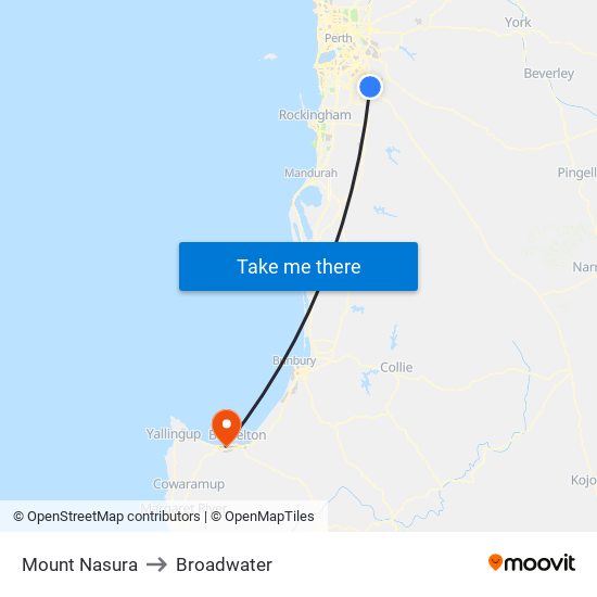 Mount Nasura to Broadwater map