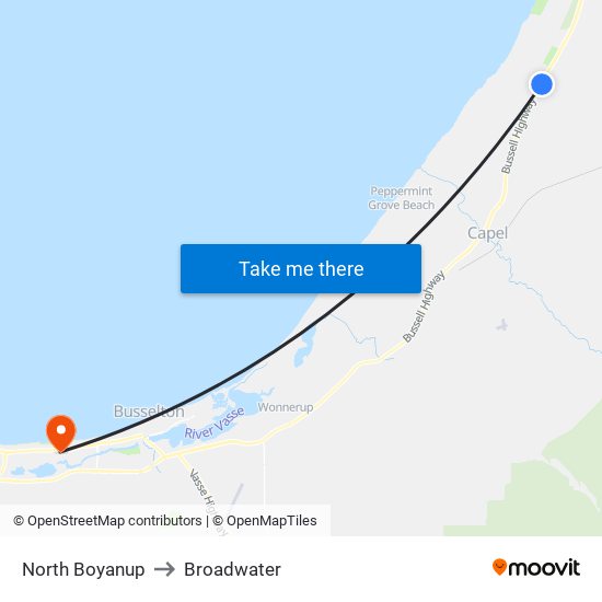 North Boyanup to Broadwater map