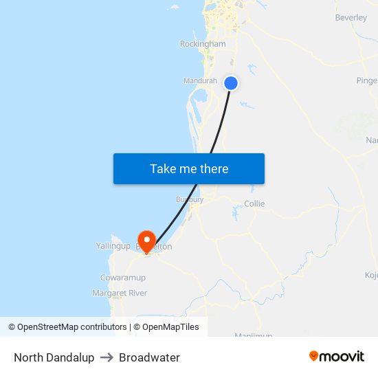 North Dandalup to Broadwater map