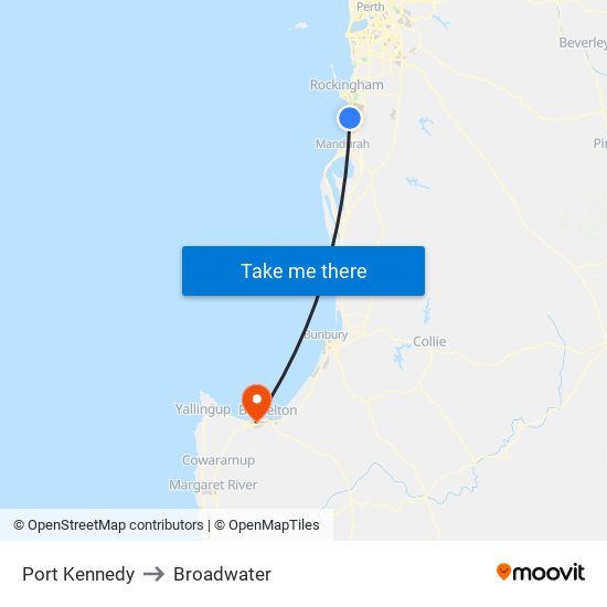 Port Kennedy to Broadwater map