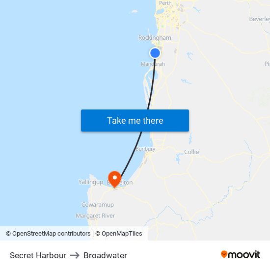 Secret Harbour to Broadwater map