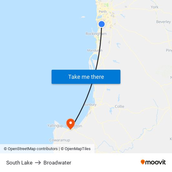 South Lake to Broadwater map