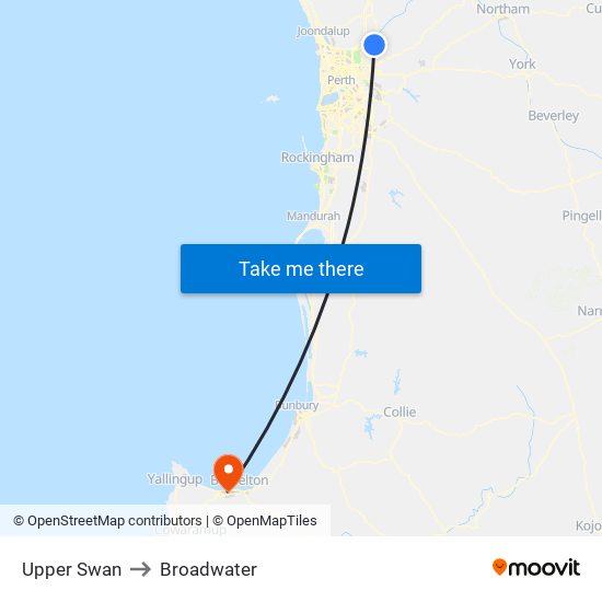 Upper Swan to Broadwater map