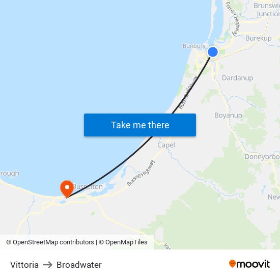 Vittoria to Broadwater map