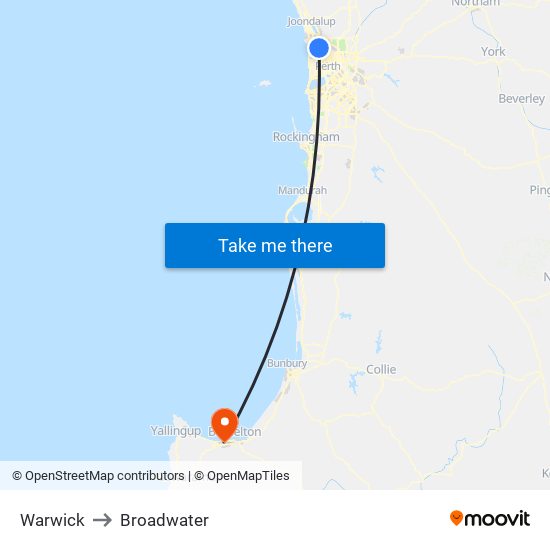 Warwick to Broadwater map
