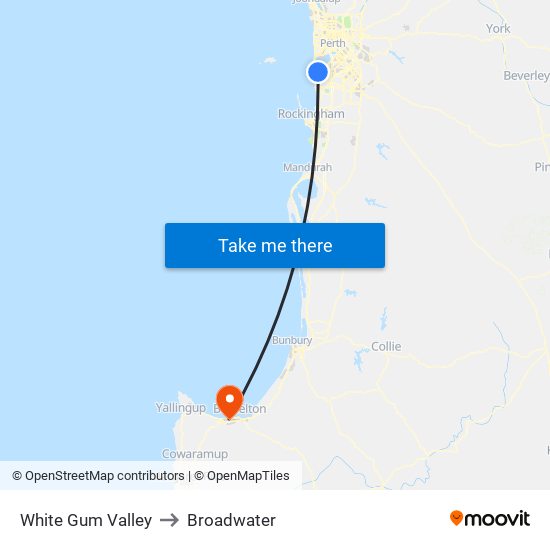 White Gum Valley to Broadwater map