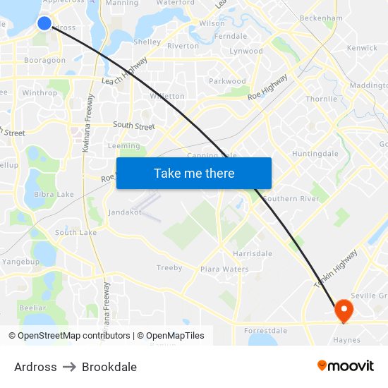 Ardross to Brookdale map