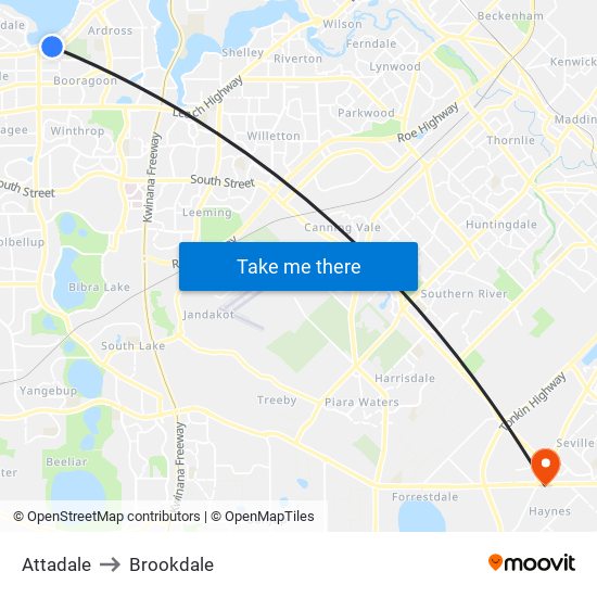 Attadale to Brookdale map