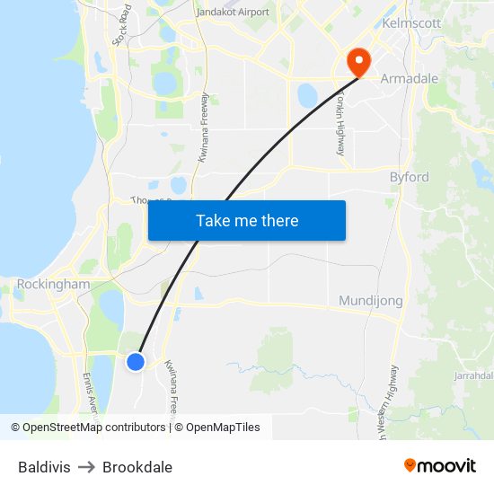 Baldivis to Brookdale map