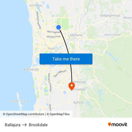 Ballajura to Brookdale map