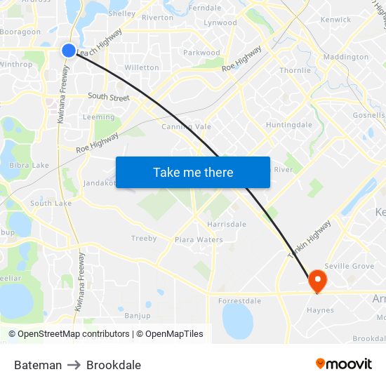 Bateman to Brookdale map