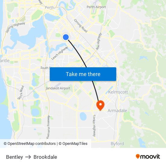 Bentley to Brookdale map