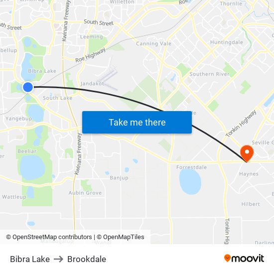 Bibra Lake to Brookdale map