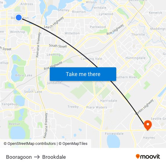 Booragoon to Brookdale map