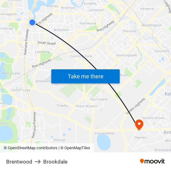 Brentwood to Brookdale map