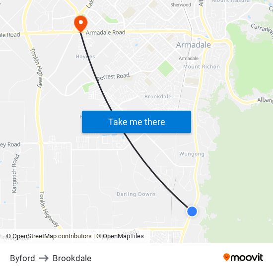 Byford to Brookdale map